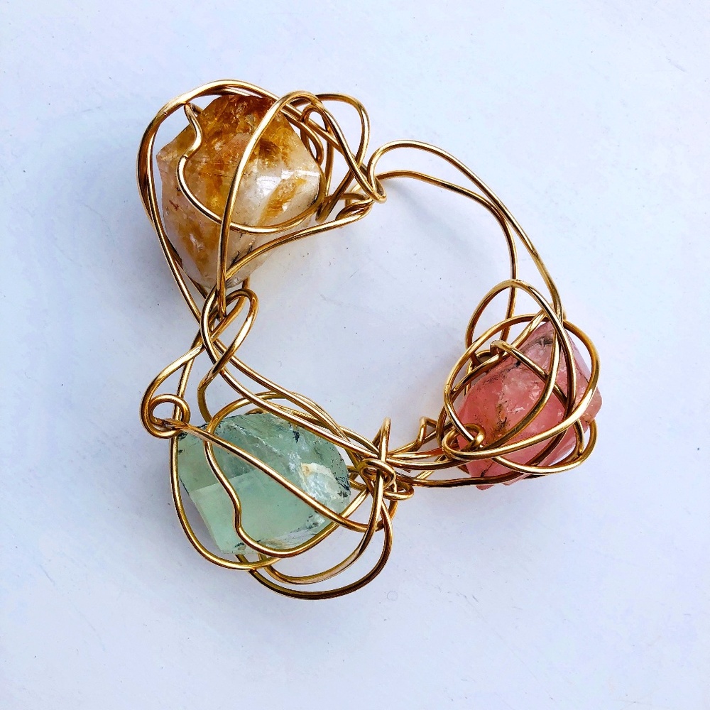 Kazuko Oshima Rose Quartz, Aquamarine, Citrine Bracelet